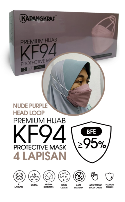 Karangkraf KF94 Face Mask 4ply  (10pcs, Headloop) - Nude Purple