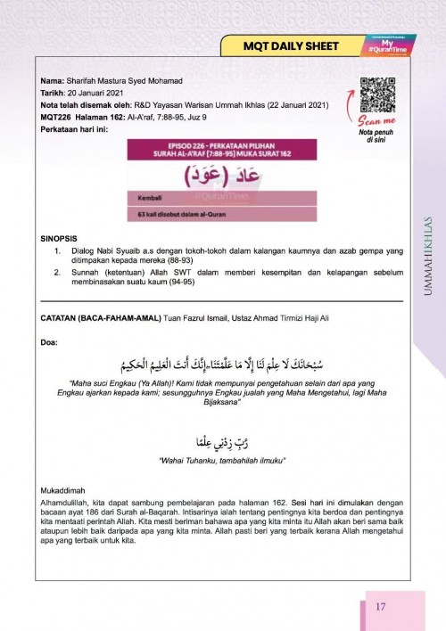 MQT9 Nota My #Qurantime Juzuk 9