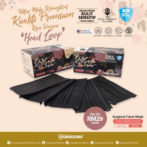 Surgical Face Mask Karangkraf Headloop (50 Helai) - Hitam